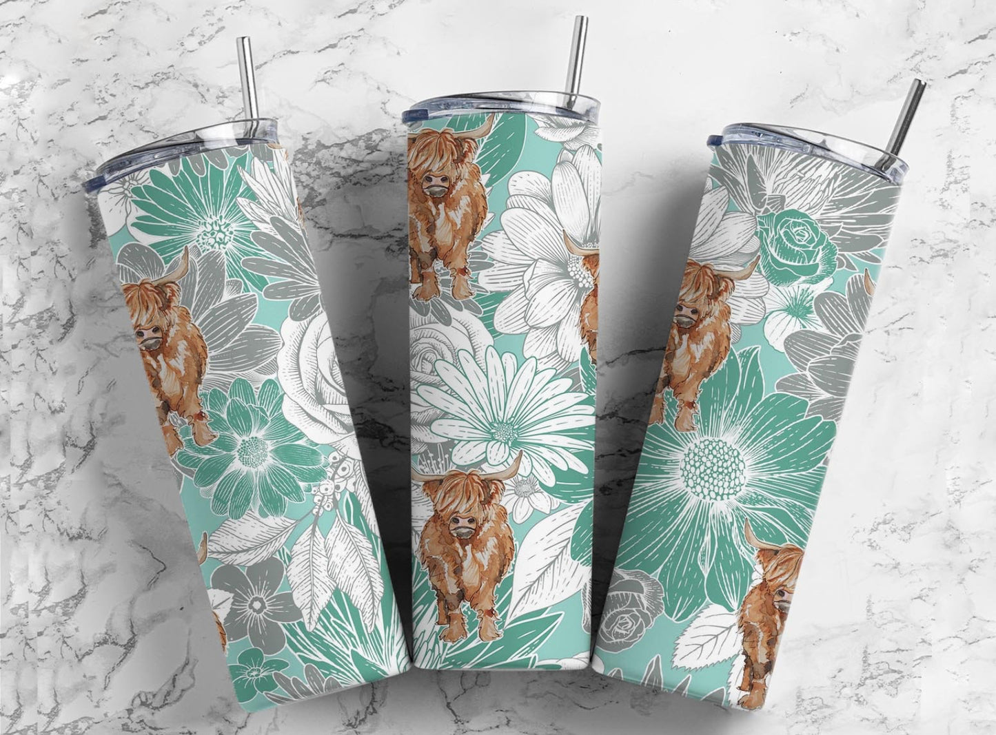 Highland Cow and Daisy Tumbler