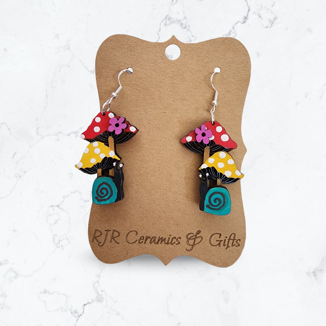 Mushroom & Snail Earrings - Small Size