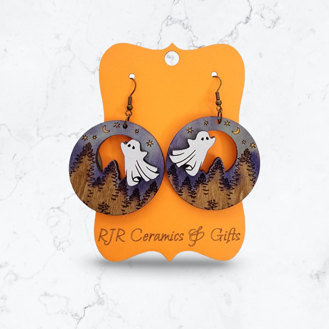 Flying Ghost Earrings - Grey/Purple