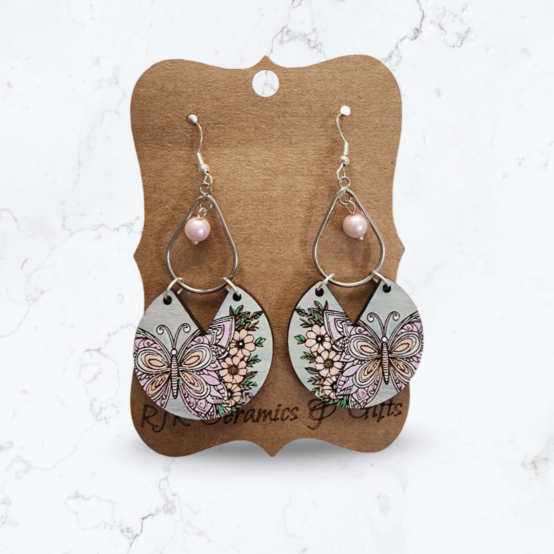 Sliced Butterfly Circle Earrings w/ Hoop & Bead