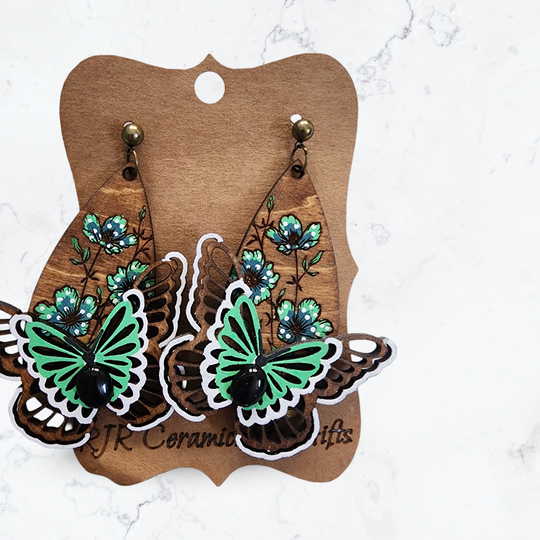 Flower and Butterfly Earrings - Large w/ Beads