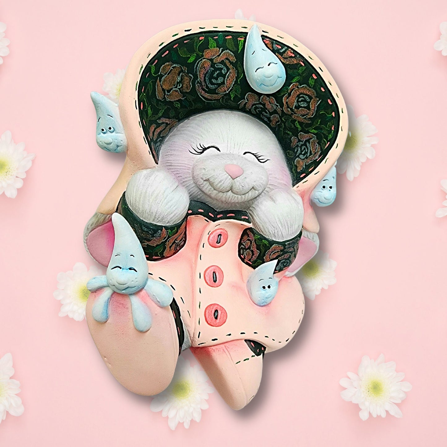 Ceramic Bunnies - Puddle Bunnies- Hand Painted Spring/Easter Decorations