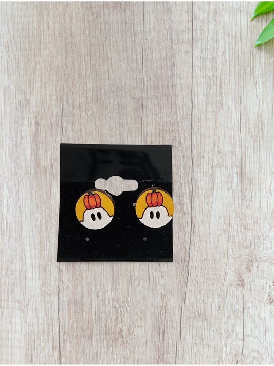 Ghost Pumpkin Head Stud Earrings