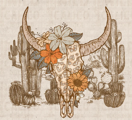 Skull With Cactus and Flowers