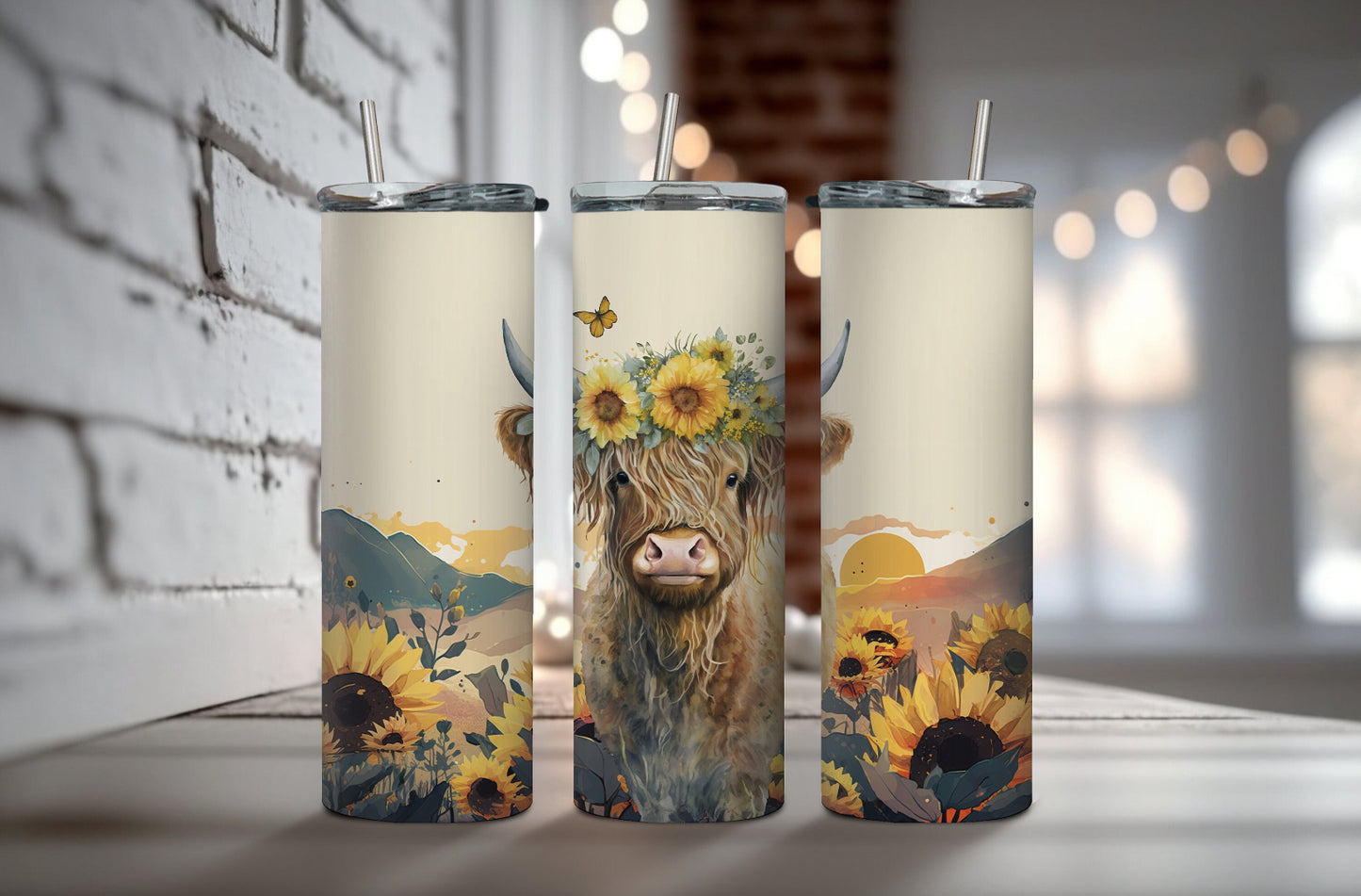 Highland Cow and Sunflowers Tumbler