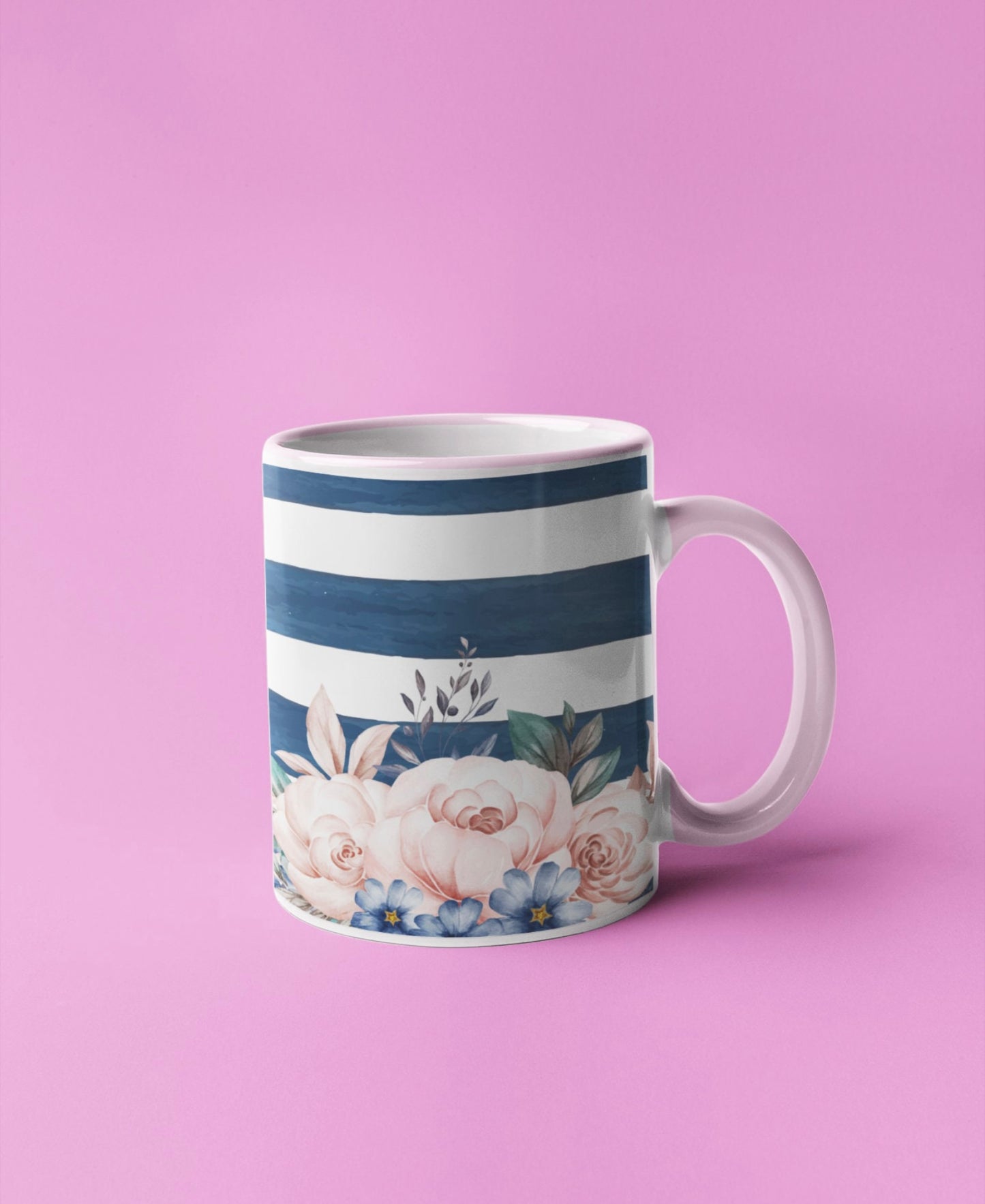 Blue Stripes/Pink Flowers Mug