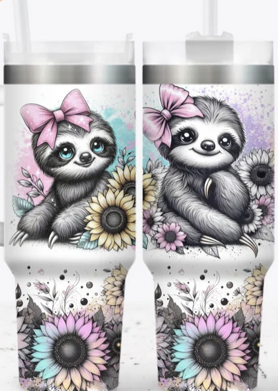 40 oz Sloth with Sunflowers Tumbler