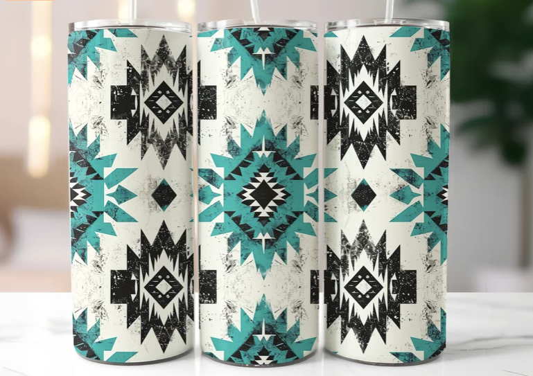 Turquoise Aztec Print Tumbler