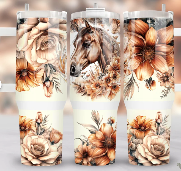 40 oz Floral Horse Tumbler