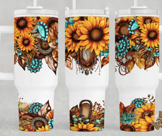 40 oz Sunflowers and Turquoise Tumbler