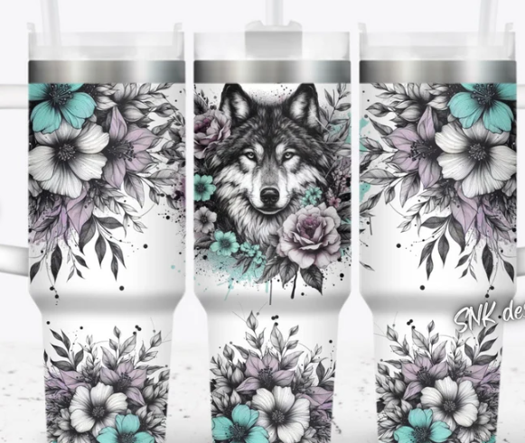 40 oz Floral Wolf Tumbler