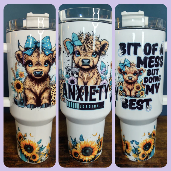 40 oz Bit of a Mess Highland Cow Tumbler