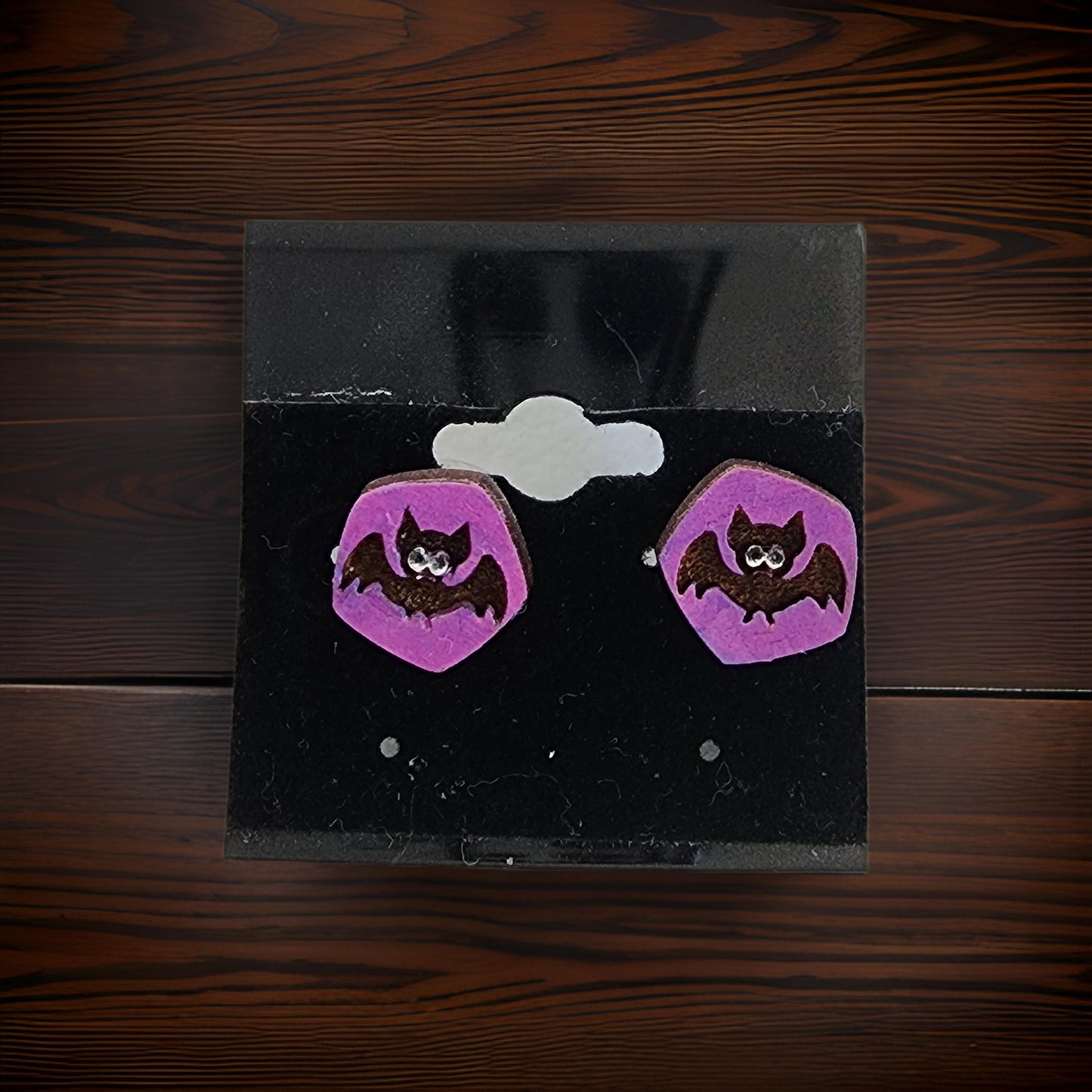 Purple Hexagon w/ Bat Stud Earrings