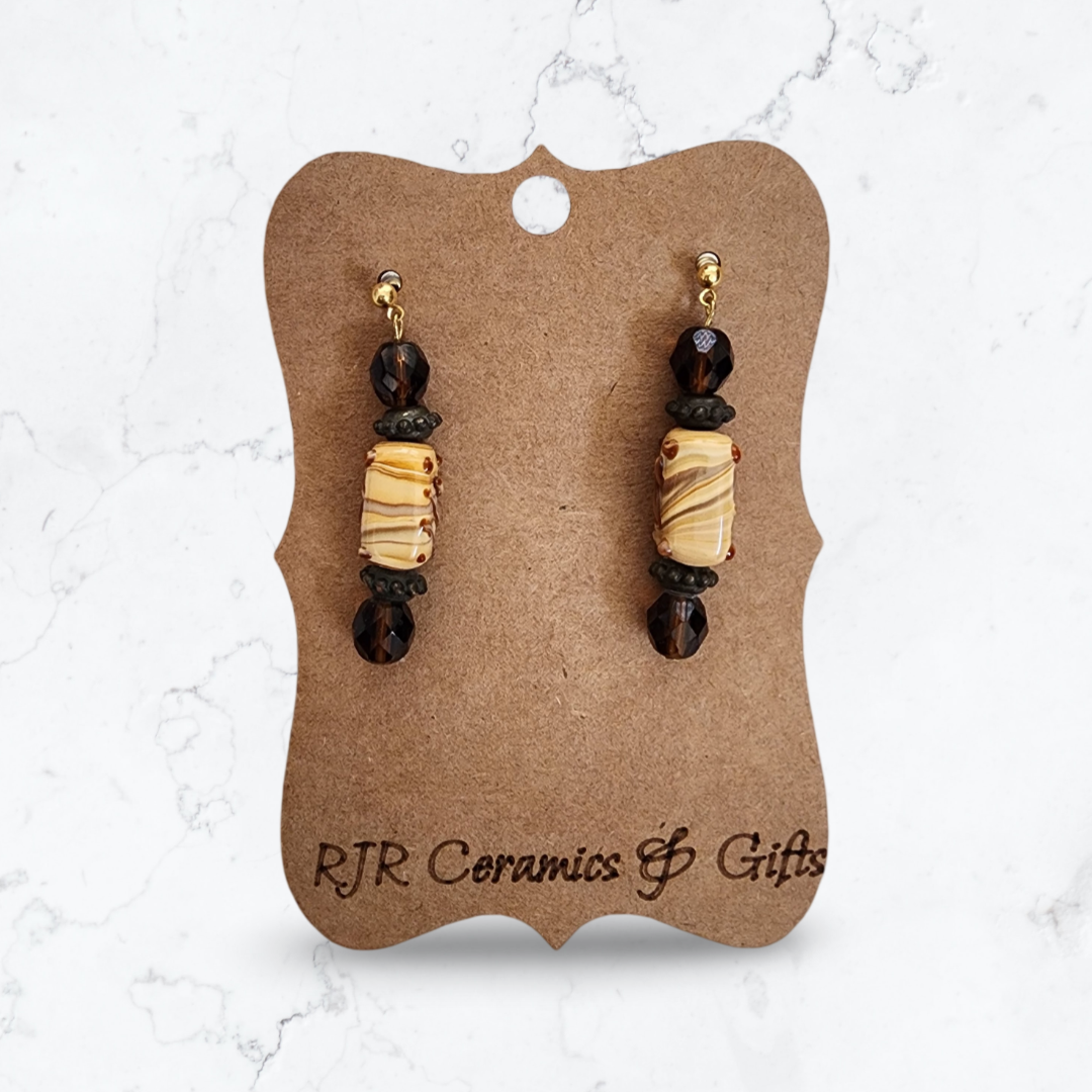 Swirled Prism Earrings w/ Bronze and Brown Beads