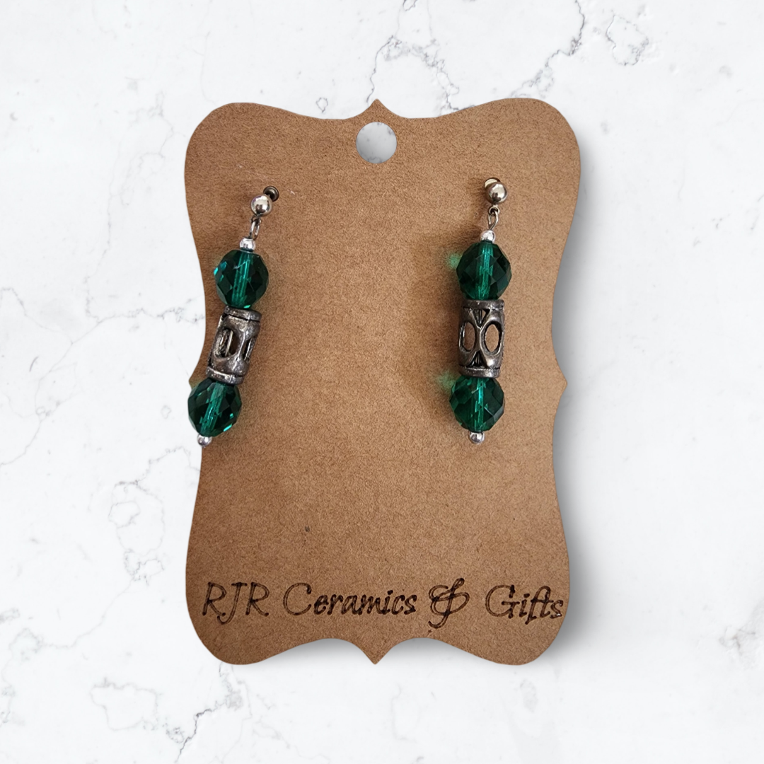 Emerald and Silver Bead Earrings