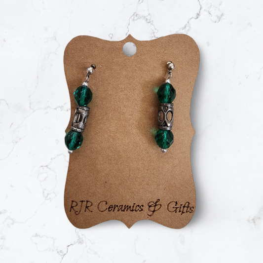 Emerald and Silver Bead Earrings