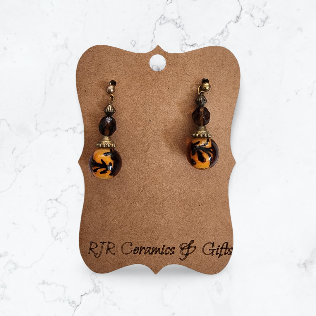 Swirled Orb w/ Brown Bead Earrings