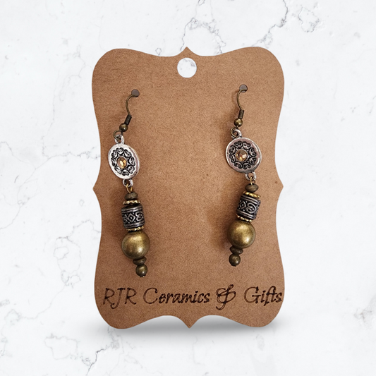 Bronze Shield and Bead Earrings