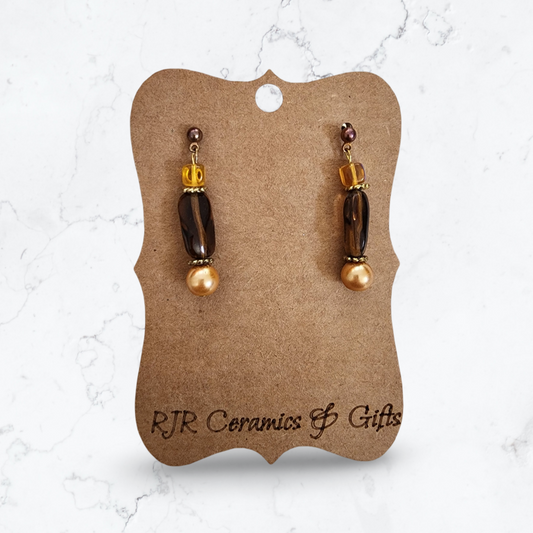 Brown and Gold Dangle Earrings