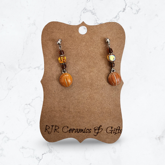 Brown and Gold Basketball Bead Earrings