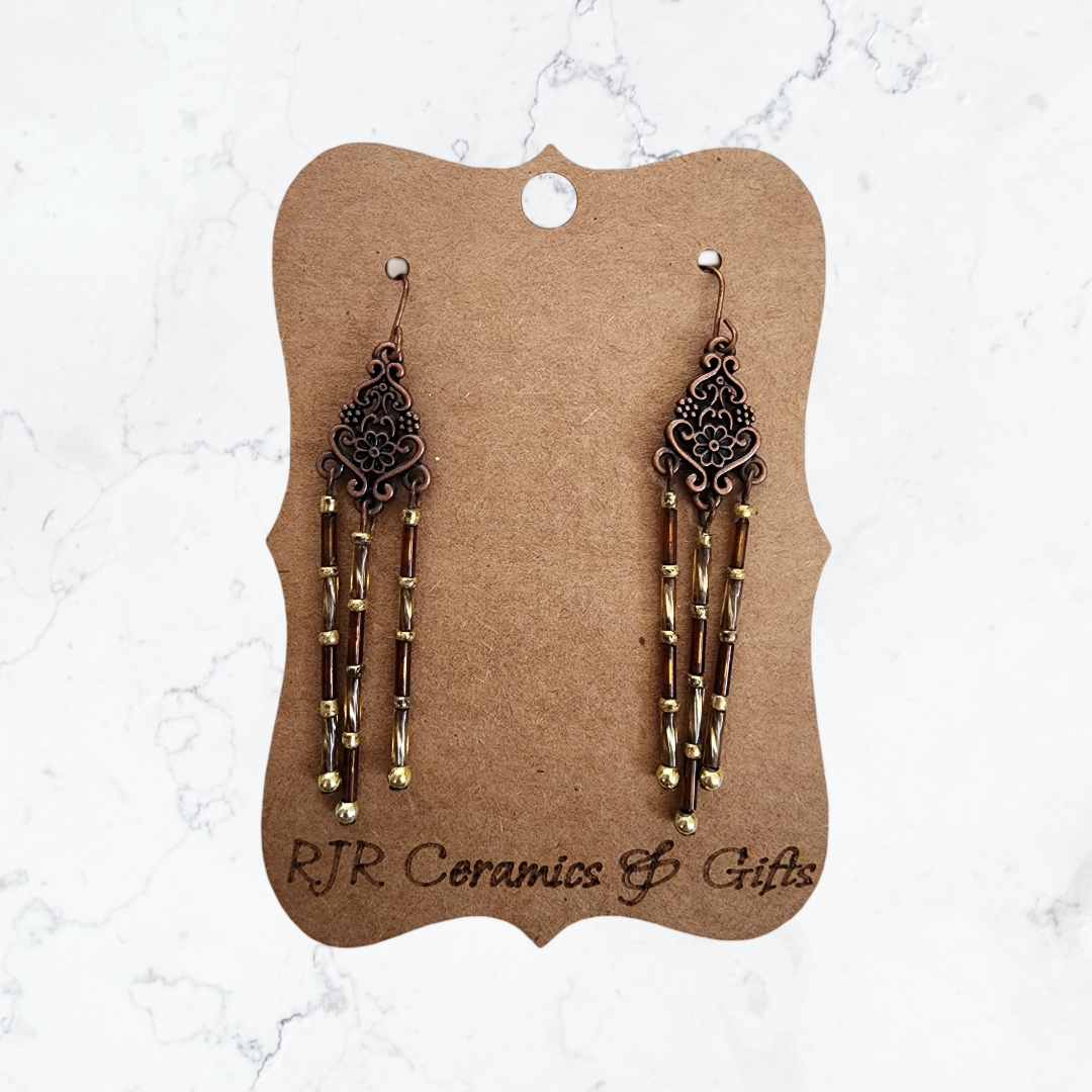 Brown and Bronze Dangle Earrings