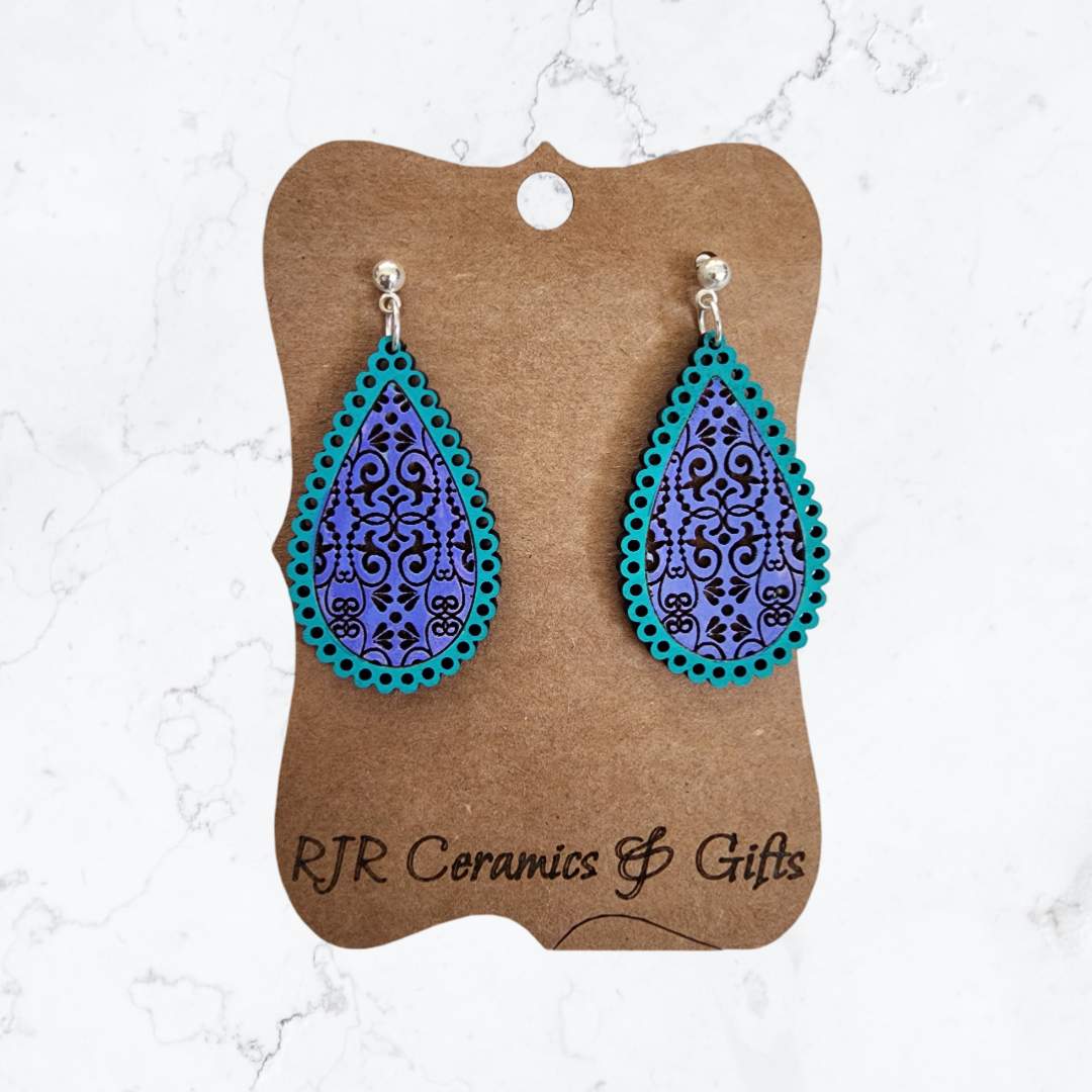 Purple and Turquoise Filigree Earrings