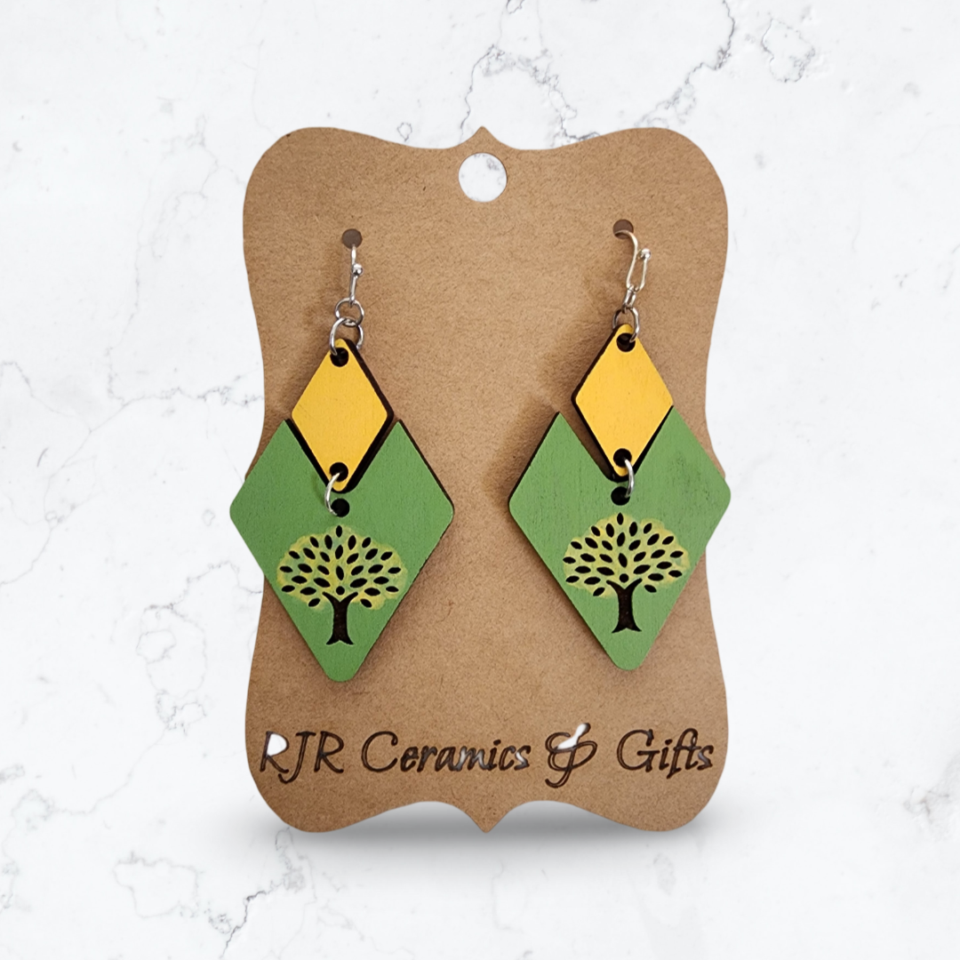 Yellow and Green Two-Part Tree Earring