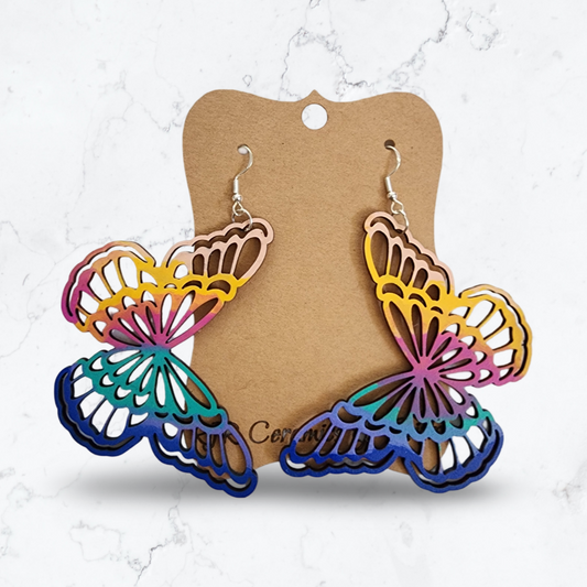 Large Ombre Rainbow Butterfly Earrings