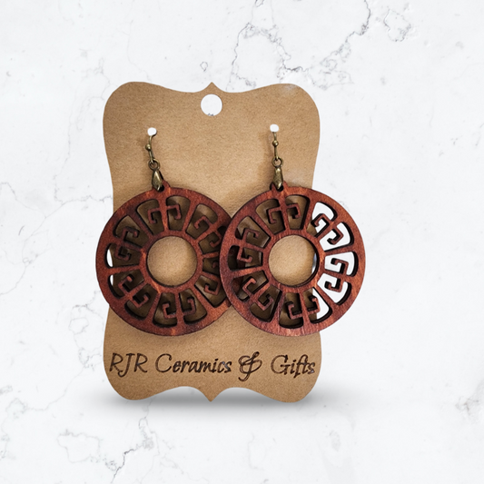 Large Cut Out Wheel Earrings - Mahogany Stain