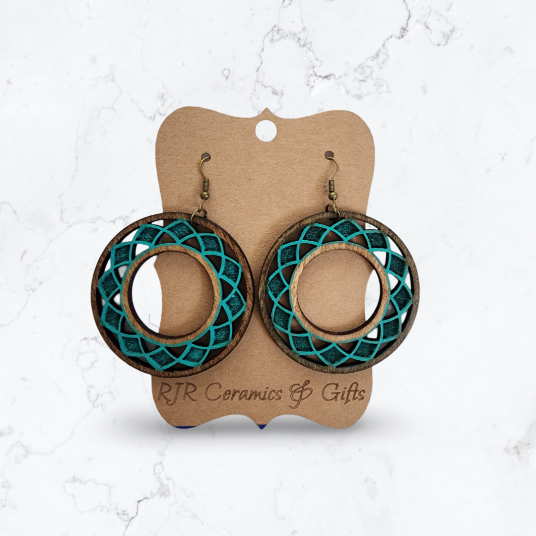 Circle Cut Out Earrings - Teal