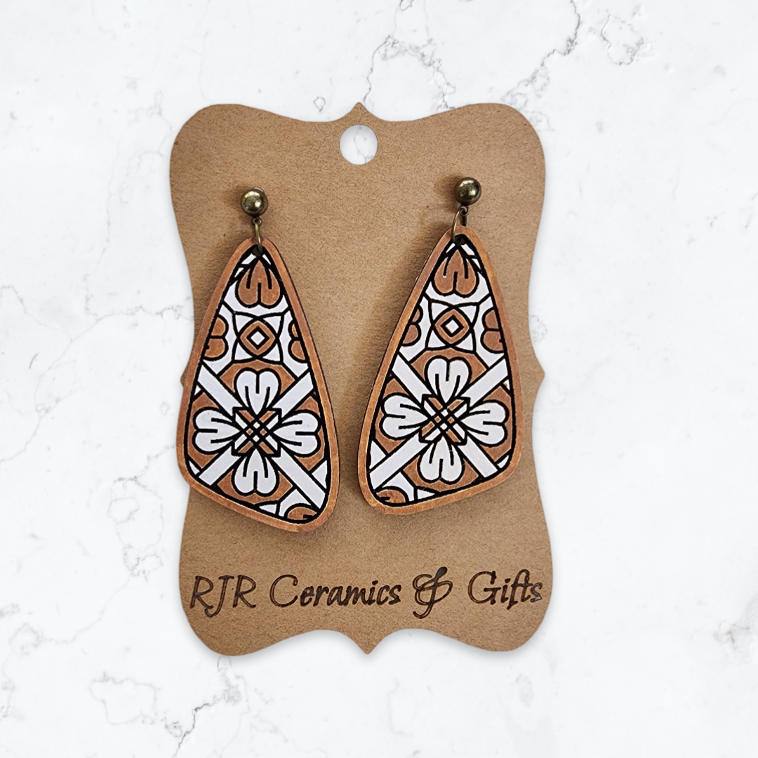 White and Brown Flower Design Earrings