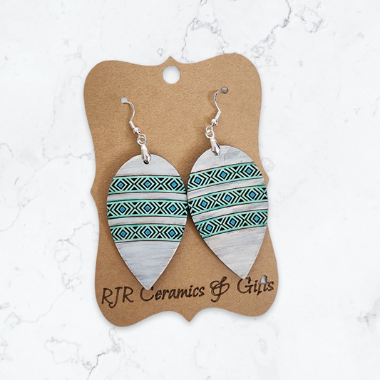 Upside Down Teardrop Earrings - Grey and Turquoise Band