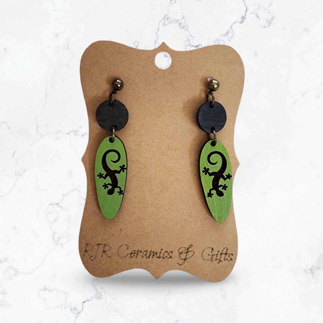 Black and Green Gecko Earrings