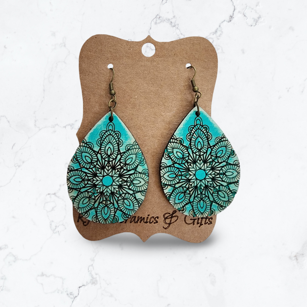 Teardrop Mandala Earrings in Turquoise