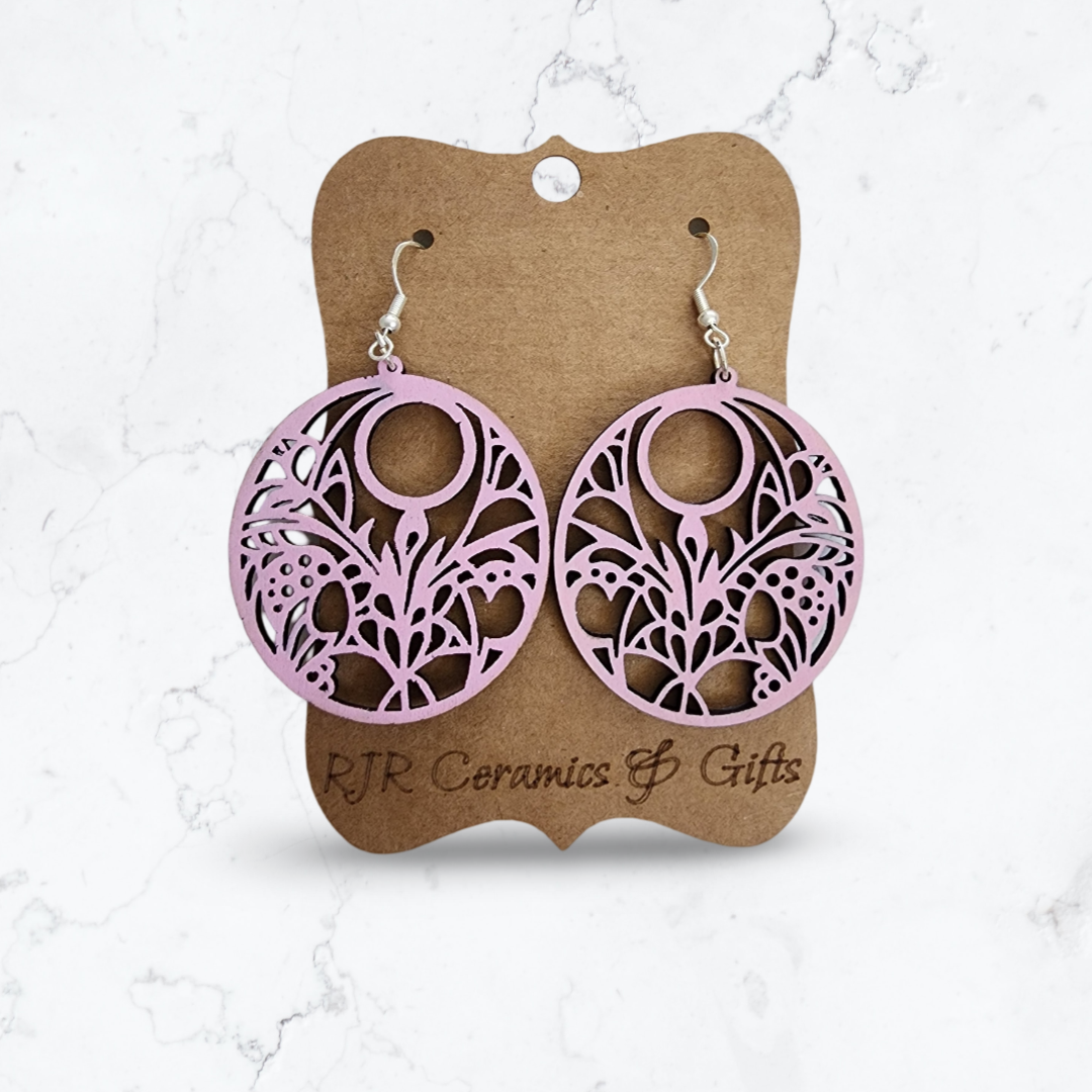 Pink Floral Circle Cutout Earrings