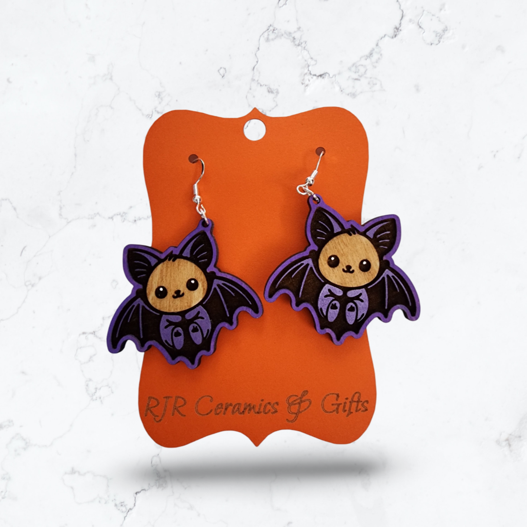 Purple & Golden Oak Bat Earrings