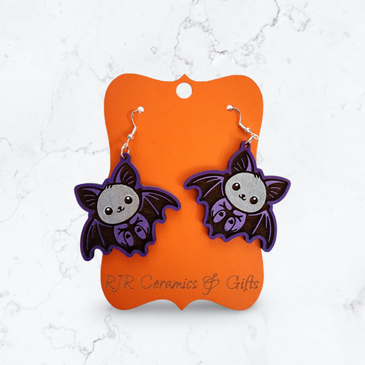 Purple and Silver Bat Earrings