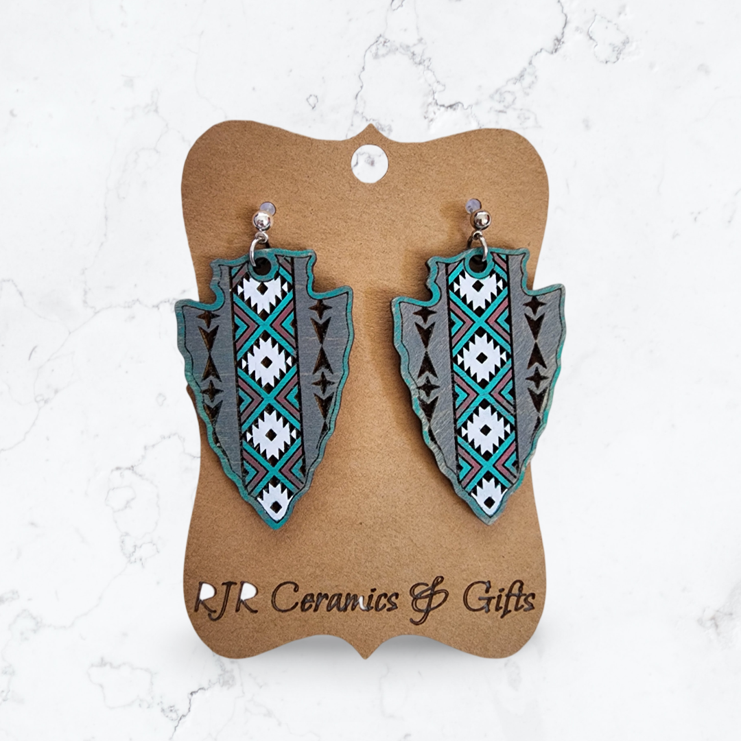 Grey and Turquoise Arrowhead Earrings