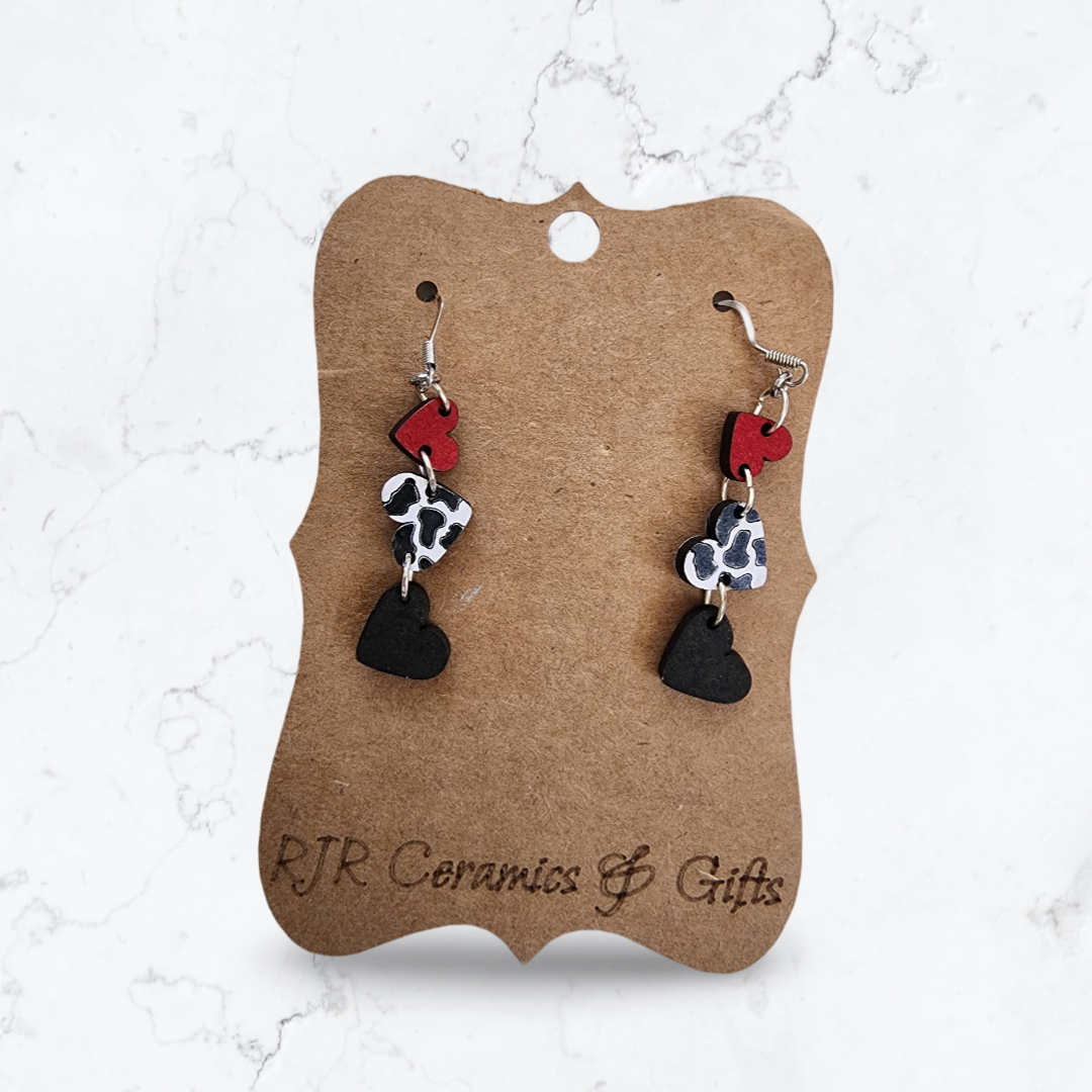 Heart & Cow Print Dangle Earrings