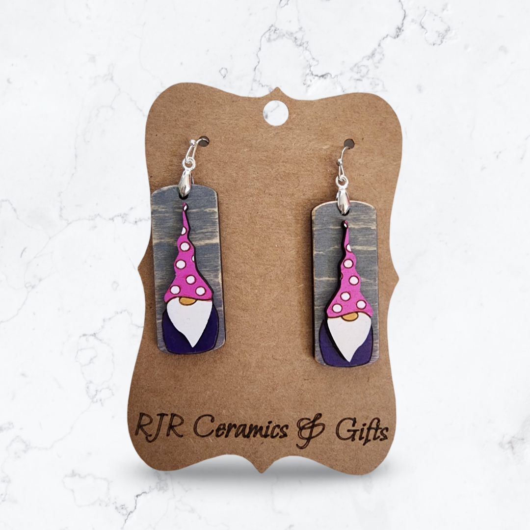 Tall Hat Gnome Earrings - Pink/Purple