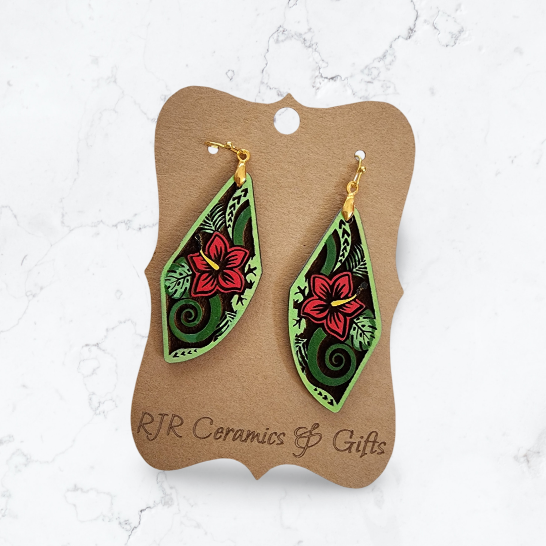 Red and Green Hibiscus Earrings