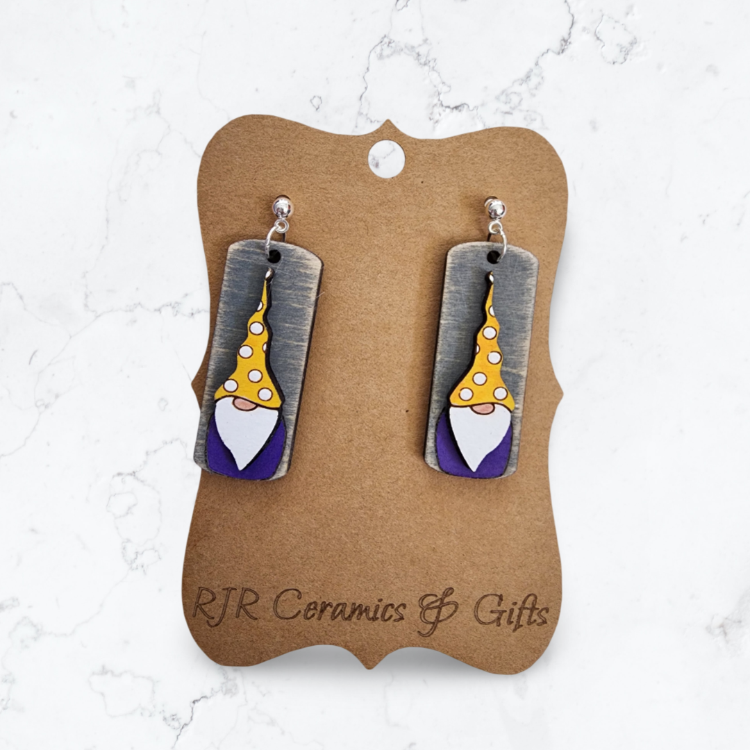 Tall Gnome Earrings - Yellow/Purple