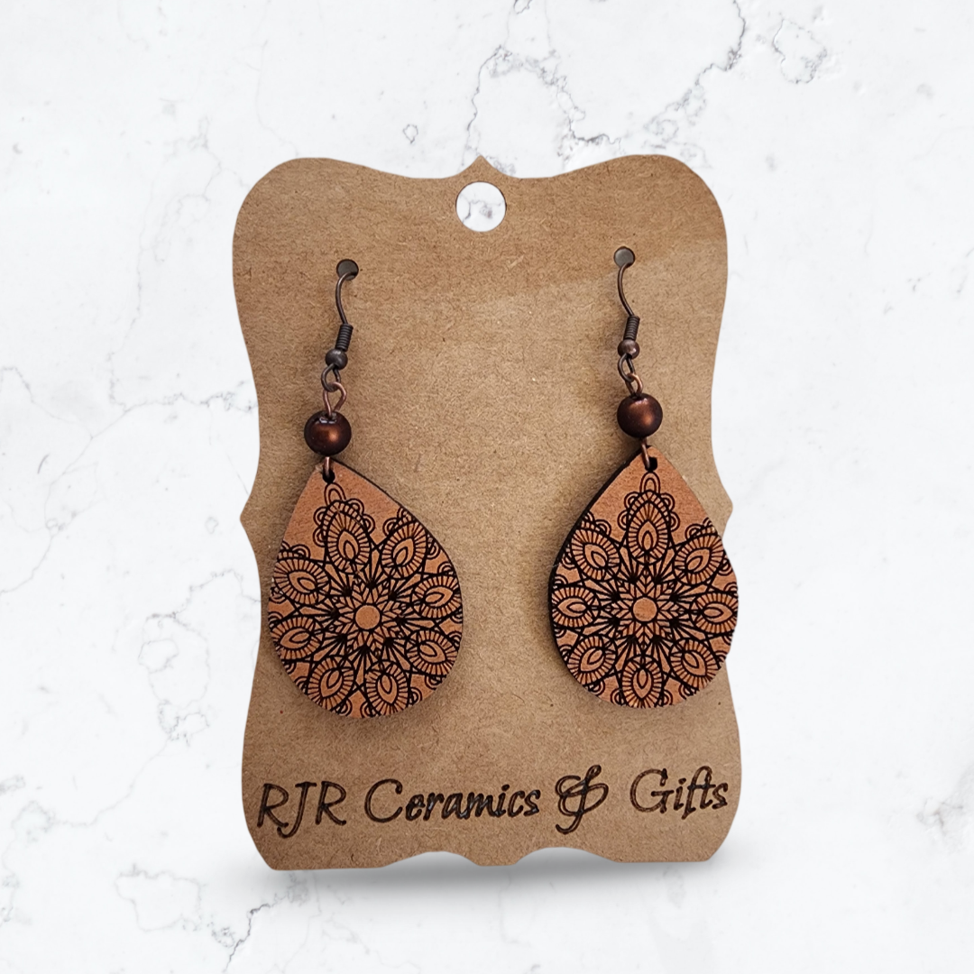 Teardrop Mandala Earrings - Bronze