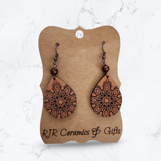 Teardrop Mandala Earrings - Bronze