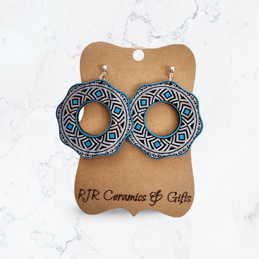 Tribal Circle Earrings - Blue and Grey