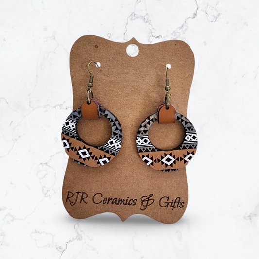 SW Circle Cutout Earrings w/ Leather Strap