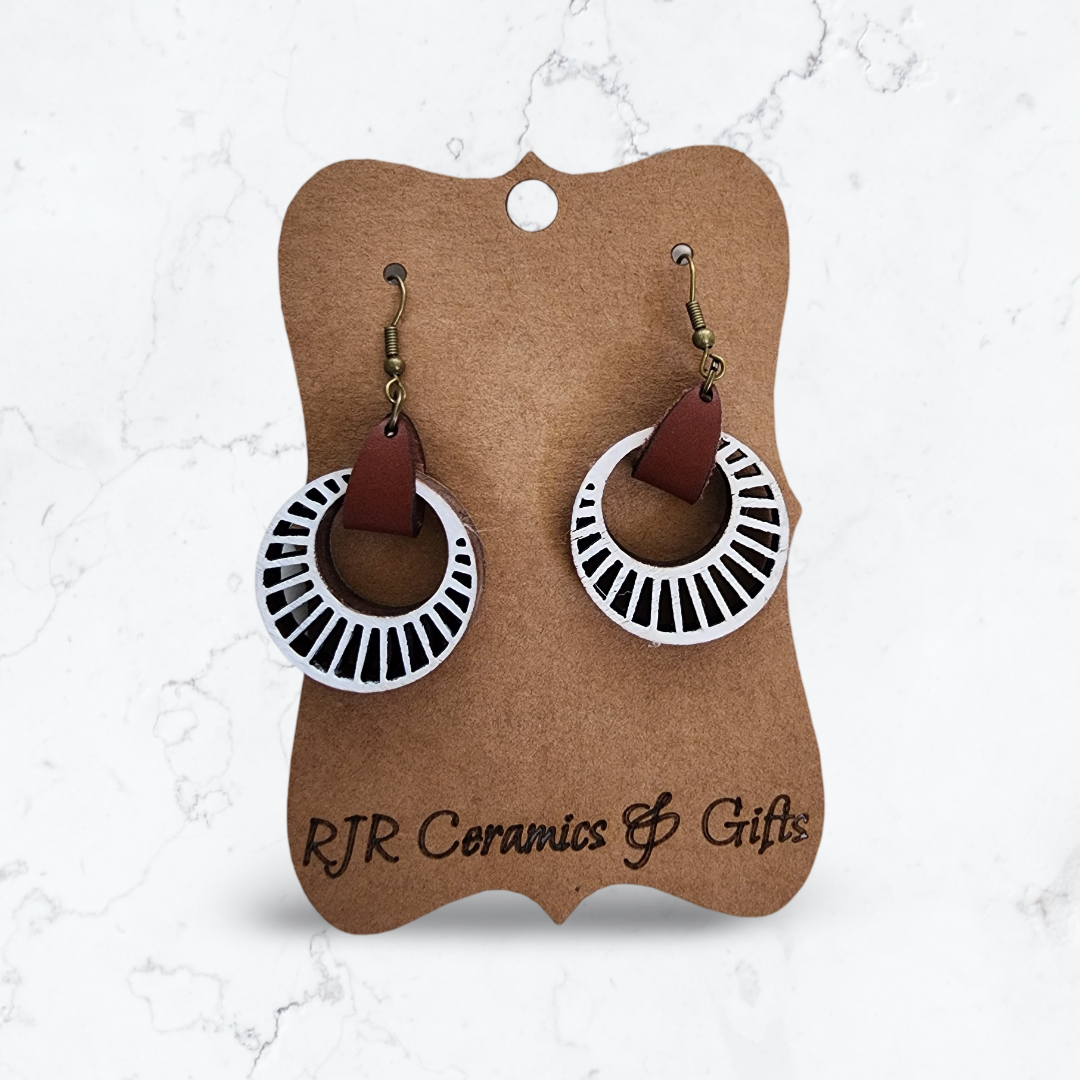 White Cutout Earrings w/ Leather Strap - Rays