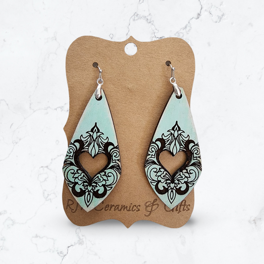 Distressed Heart Cutout Earrings - Mint