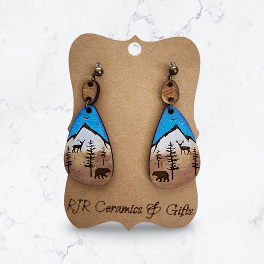 Deer and Bear on Mountain Earrings