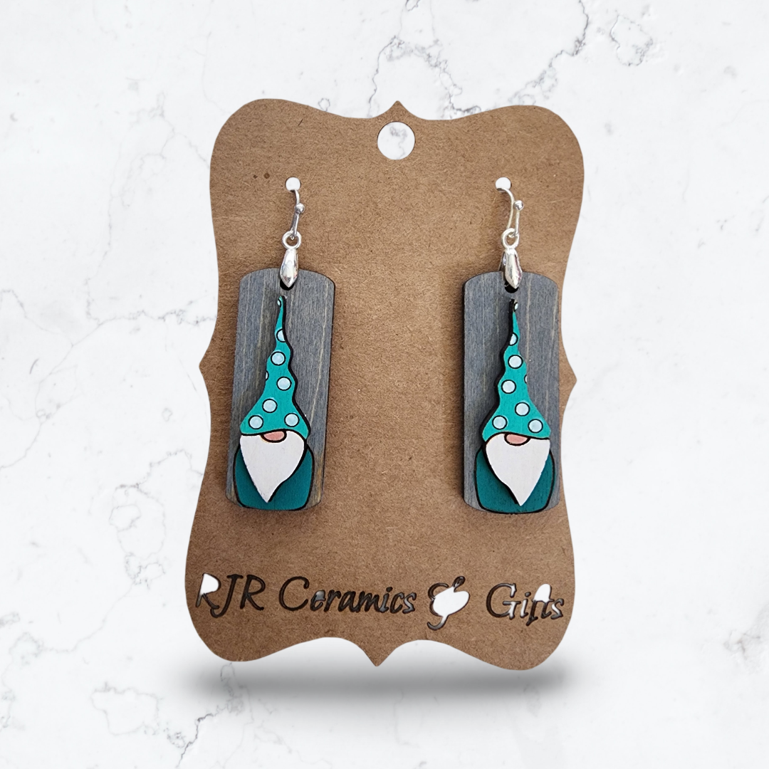 Tall Hat Gnome Earrings - Turquoise and Teal